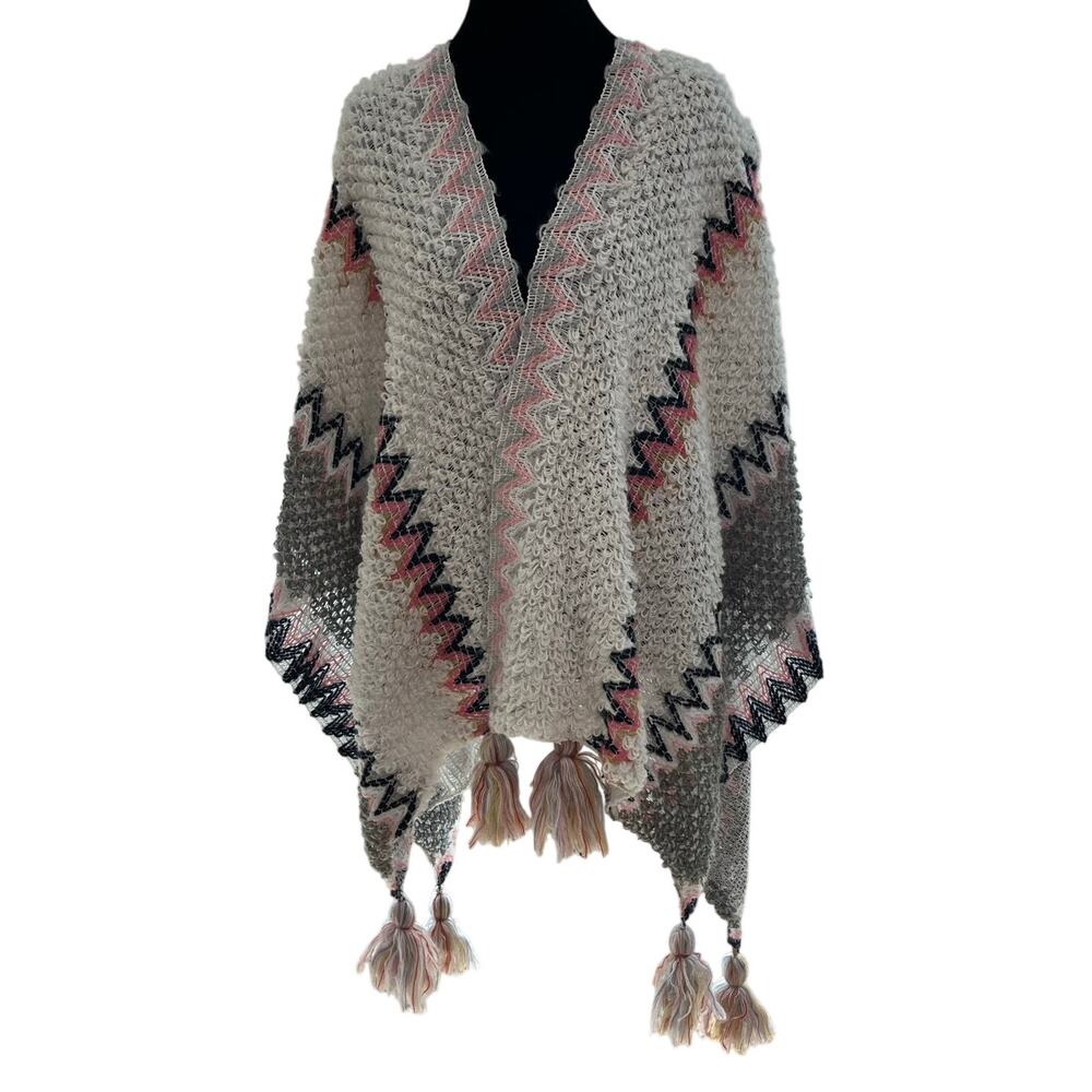Boho Southwestern Open Knit Shawl Poncho‎ Tassel Wrap Sleeveless Soft Cozy OSFM